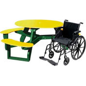 Polly Products Open Round Handicap Access Table, Yellow Top/Green Frame