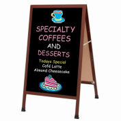 Aarco Cherry Wood Look A-Frame Sidewalk Board w/ Black Chalkboard - 24"W x 42"H