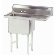NSF Fabricated 1 Compartment Sink, 24L x 24W Bowl, 8-1/2 Splash, 18H Right Drainboard, 14Ga.
