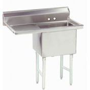 NSF Fabricated 1 Compartment Sink, 24L x 24W Bowl, 8-1/2 Splash, 24H Left Drainboard, 14Ga.