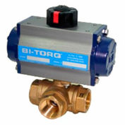 BI-TORQ 2" 3-Way T-Port Brass NPT Ball Valve W/Spring Ret. Pneum. Actuator
