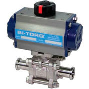 BI-TORQ 1" 3-Pc SS Sanitary Clamp End Ball Valve W/Spring Ret. Pneum. Actuator