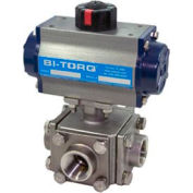BI-TORQ 1/2" 3-Way T-Port SS NPT Threaded Ball Valve W/Dbl. Acting Pneum. Actuator