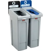 Recycling and Trash Station, Thin, Narrow Bin System with Recycle Bin and  Trash Can