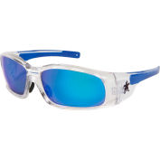 MCR Safety® Swagger® SR148B Safety Glasses SR1, Clear Frame, Black TPR Temples, Blue Lens