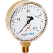 Global Industrial™ 2" Compressed Gas Gauge, 3000 PSI, 1/4" NPT LM, Polished Brass