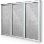 Balt® Indoor Enclosed Bulletin Board Cabinet,3-Door 96"W x 48"H, Silver Trim, Platinum