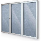 Balt® Indoor Enclosed Bulletin Board Cabinet,3-Door 72"W x 48"H, Silver Trim, Pacific Blue