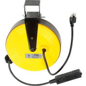 Bayco® Triple Tap Extension Cord SL-800, Retractable Reel, 30'L Cord, 16/3 GA, Yellow