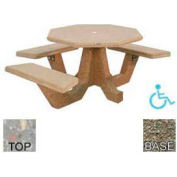 40" ADA Octagon Picnic Table, Polished Gray Limestone Top, Gray Limestone Leg