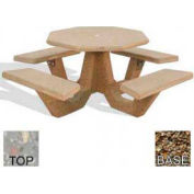 40" Octagon Picnic Table, Polished Gray Limestone Top, Tan River Rock Leg