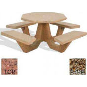 40" Octagon Picnic Table, Polished Red Quartzite Top, Tan River Rock Leg