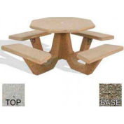 40" Octagon Picnic Table, Polished Tan River Rock Top, Gray Limestone Leg