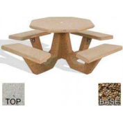 40" Octagon Picnic Table, Polished Tan River Rock Top, Tan River Rock Leg