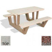 38" Rectangular Picnic Table, Polished Tan River Rock Top, Red Quartzite Leg