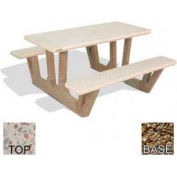 38" Rectangular Picnic Table, Polished White Top, Tan River Rock Leg