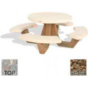 42" Round Picnic Table, Polished Gray Limestone Top, Tan River Rock Leg