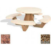 42" Round Picnic Table, Polished Red Quartzite Top, Tan River Rock Leg