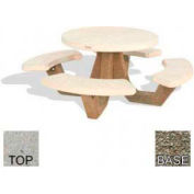 42" Round Picnic Table, Polished Tan River Rock Top, Gray Limestone Leg