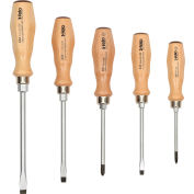 Felo® 22155 5-Piece Slotted & Phillips Beechwood Handle Screwdriver Set
