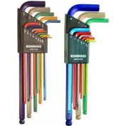 Bondhus 69600 ColorGuard™ 22 Pc. Ball End L-Wrench Hex Key Combo Set, .050-3/8" & 1.5mm-10mm