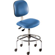 BioFit Antimicrobial Stool, 25"-32" Seat Height, Blue Vinyl - Chrome Steel Base - Belize Series
