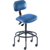 BioFit Antimicrobial Stool, 25"-32" Seat Height, Blue Vinyl - Black Steel Base - Bridgeport Series