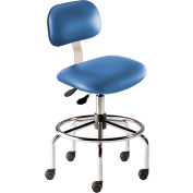BioFit Antimicrobial Stool, 25"-32" Seat Height, Blue Vinyl - Chrome Steel Base - Bridgeport Series