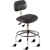 BioFit Antimicrobial Stool, 25"-32" Seat Height, Black Vinyl - Chrome Steel Base - Bridgeport Series