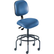 BioFit Antimicrobial Stool, 25"-32" Seat Height, Blue Vinyl - Black Steel Base - Elite Series