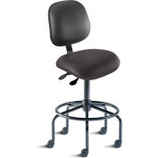 BioFit Antimicrobial Stool, 25"-32" Seat Height, Black Vinyl - Black Steel Base - Elite Series