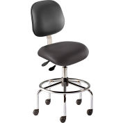 BioFit Antimicrobial Stool, 25"-32" Seat Height, Black Vinyl - Chrome Steel Base - Elite Series