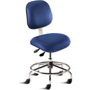 BioFit Antimicrobial Stool, 21"-28" Seat Height, Blue Vinyl - Chrome Steel Base - Elite Series