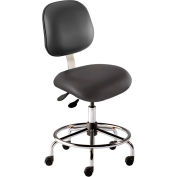 BioFit Antimicrobial Stool, 21"-28" Seat Height, Black Vinyl - Chrome Steel Base - Elite Series