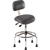 BioFit Antimicrobial Stool w/Glides, 25"-32" Seat Height, Black Vinyl - Chrome Steel - Eton Series