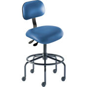 BioFit Antimicrobial Stool, 25"-32" Seat Height, Blue Vinyl - Black Steel Base - Eton Series