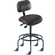 BioFit Antimicrobial Stool, 25"-32" Seat Height, Black Vinyl - Black Steel Base - Eton Series