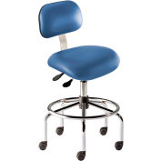 BioFit Antimicrobial Stool, 25"-32" Seat Height, Blue Vinyl - Chrome Steel Base - Eton Series
