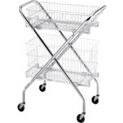 Blickman Folding Utility Cart, 2 Wire Baskets - 6" And 12"D, 29-1/4"L x 19-1/2"W x 38-1/2"H