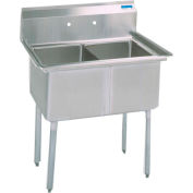 BK Resources 2-Compartment Sink, 18"X18"X12" Deep Bowls, 8" Faucet Holes, Galvanized Legs