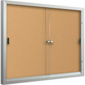 Balt® Deluxe Enclosed Bulletin - 2 Sliding Doors - Cork - Silver Aluminum Frame - 72"W x 48"H