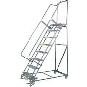 8 Step Stainless Steel Rolling Safety Ladder, 24"W x 21"D Top Step - Serrated Grating - SS083221G