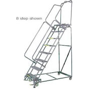 11 Step Stainless Steel Rolling Safety Ladder, 24"W x 14"D Top Step - Serrated Grating - SS113214G