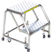 2 Step 16"W Stainless Steel Rolling Ladder W/O Rails - Heavy Duty Serrated Grating - SS2NG