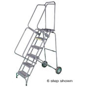 5 Step 16"W Stainless Steel Fold and Store Rolling Ladder - Heavy Duty Serrated Grating - SSFAWL-5G