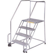 4 Step 16"W Stainless Steel Tilt and Roll Ladder - Perforated Tread - SSTR420P