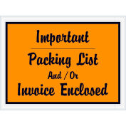 Full Face Envelopes - "Important Packing List and/or Invoice Enclosed" 4-1/2 x 6" Orange - 1000/Case