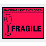 Full Face Envelopes, "Packing List Enclosed-Fragile" Print, 5-1/2"L x 4-1/2"W, Red, 1000/Pack
