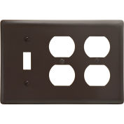 Bryant NP182 Toggle Duplex Combo Plate, 3-Gang, Standard, Brown Nylon