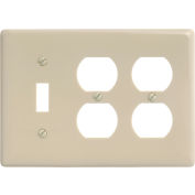 Bryant NP182I Toggle Duplex Combo Plate, 3-Gang, Standard, Ivory Nylon
